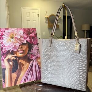 Coach Beige Lizard Embossed Tote with Gold Hardware